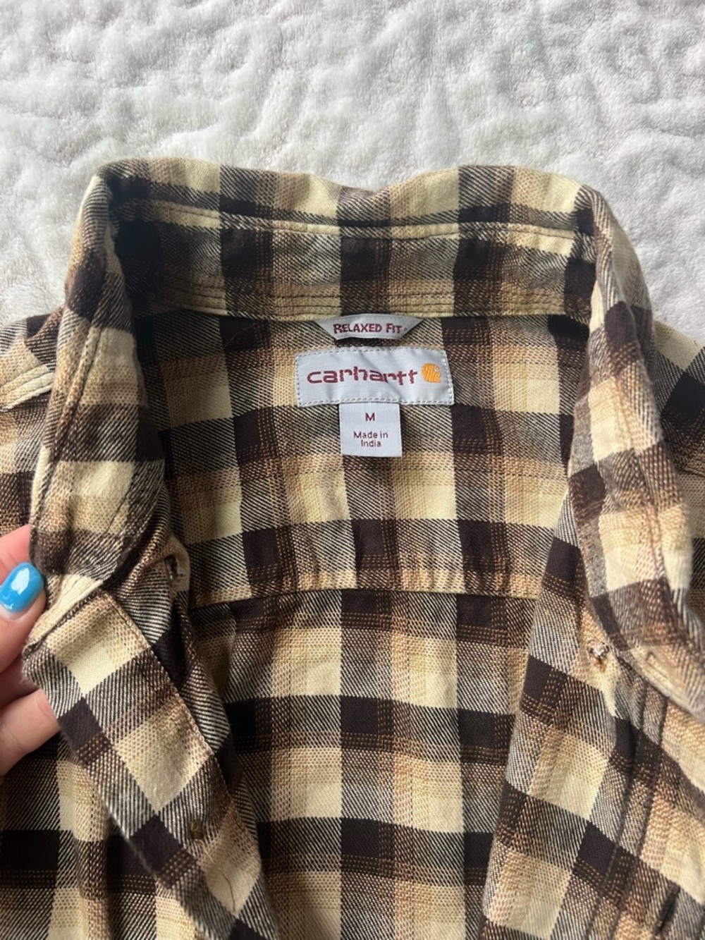 Carhartt Men’s Rugged Flex Relaxed Fit Flannel Button Up Plaid | Brown | Size M - Picture 7 of 14